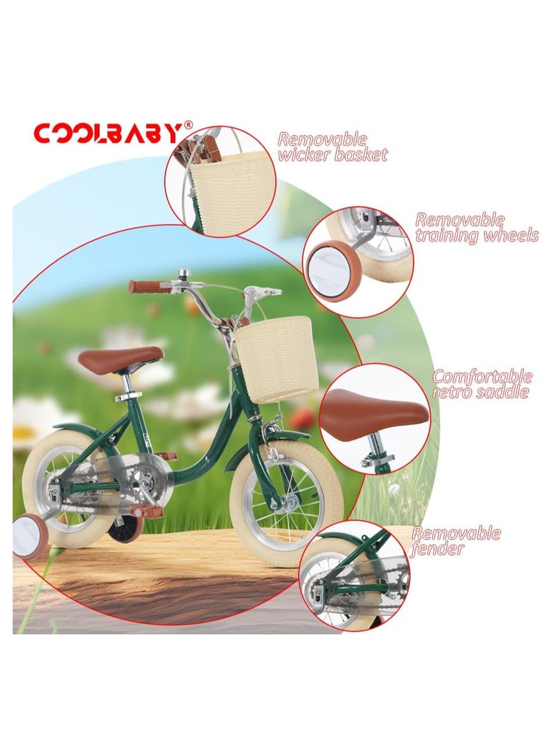 COOLBABY Children's Bicycles are Suitable for Children Aged 2-5.  Kids Bike with Adjustable Height with Storage Baskets and Auxiliary Wheels