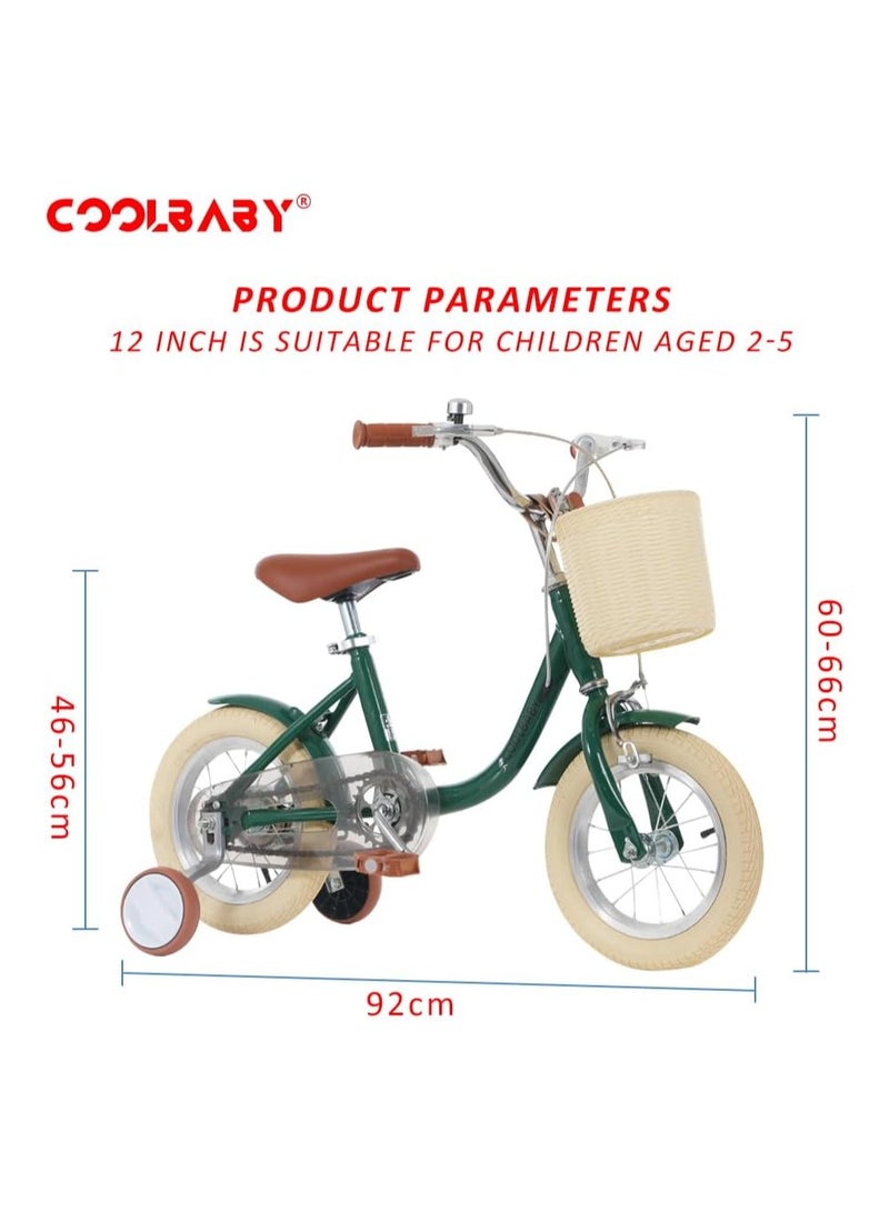 COOLBABY Children's Bicycles are Suitable for Children Aged 2-5.  Kids Bike with Adjustable Height with Storage Baskets and Auxiliary Wheels