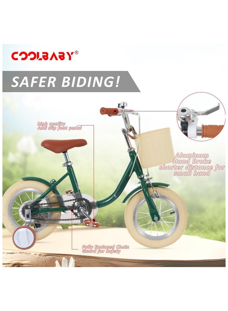 COOLBABY Children's Bicycles are Suitable for Children Aged 2-5.  Kids Bike with Adjustable Height with Storage Baskets and Auxiliary Wheels