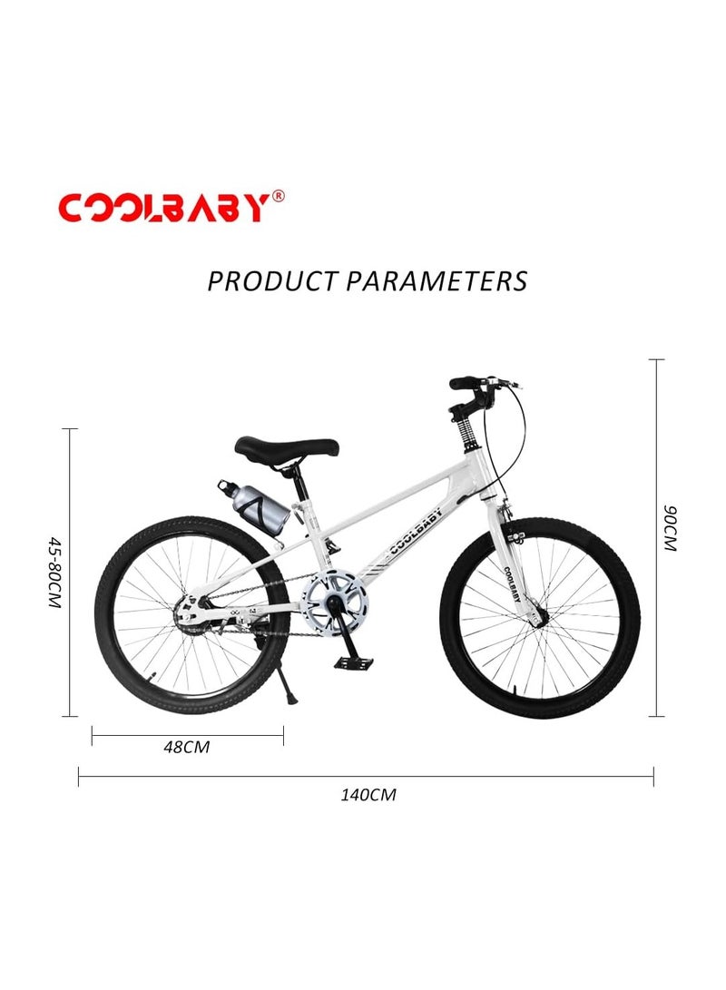 COOLBABY High Carbon Steel Frame Adjustable Height Double Brake Kids Bike.