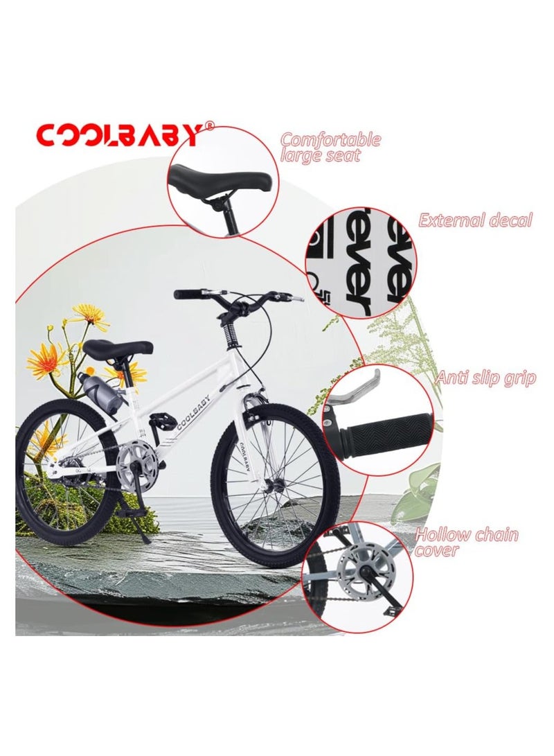 COOLBABY High Carbon Steel Frame Adjustable Height Double Brake Kids Bike.