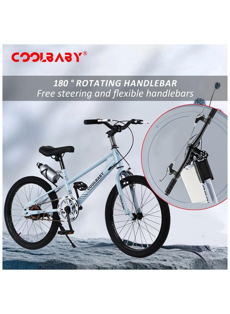 COOLBABY High Carbon Steel Frame Adjustable Height Double Brake Kids Bike.