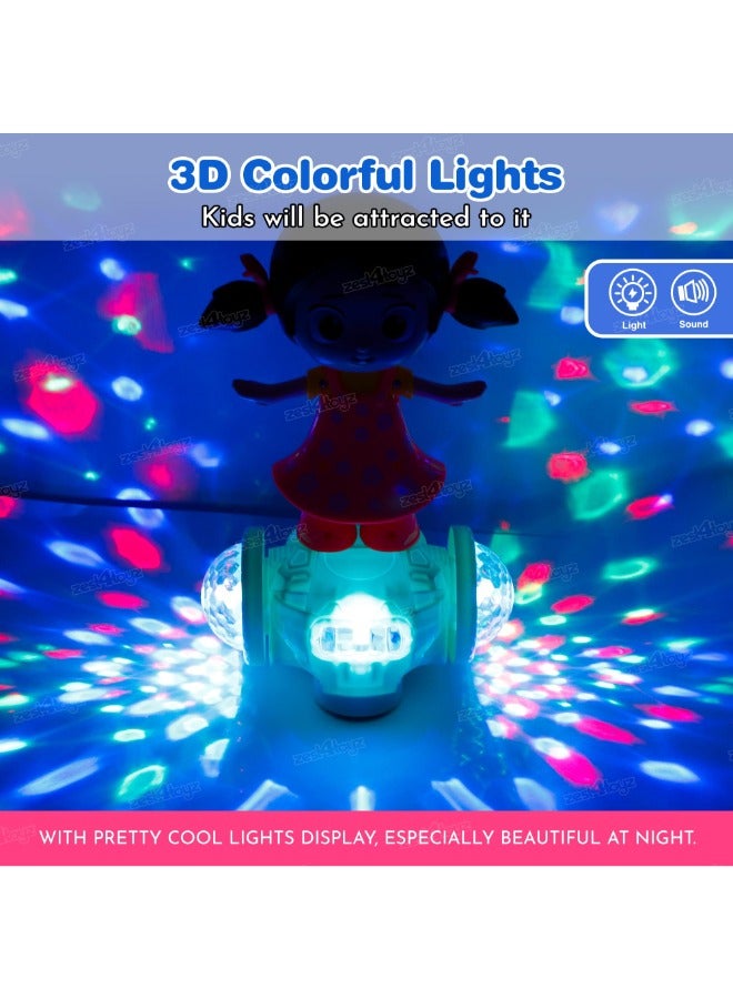 360 Degree Rotating Musical Dancing Girl Doll with Flashing Lights and Bump (Multicolour)