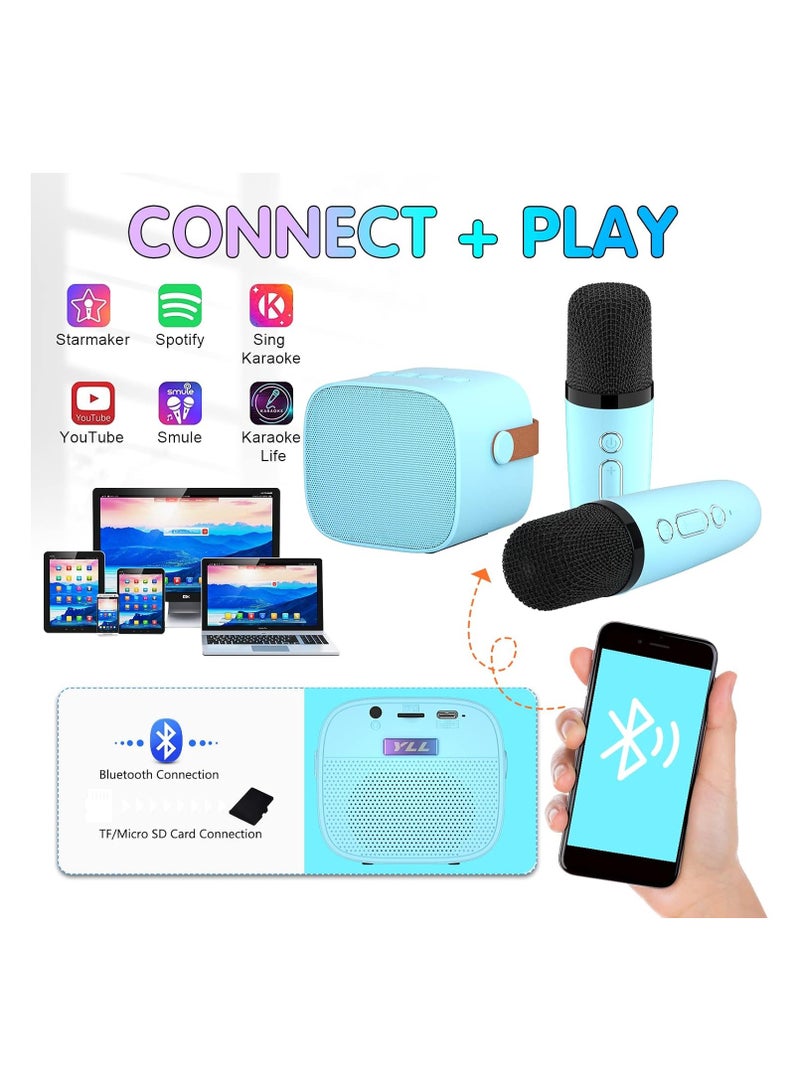 Mini Karaoke Machine for Kids, Portable Bluetooth Speaker with 2 Wireless Microphones, Birthday for 3/4/5/6/7/8+ Year Old Boys Toys - Multicolor