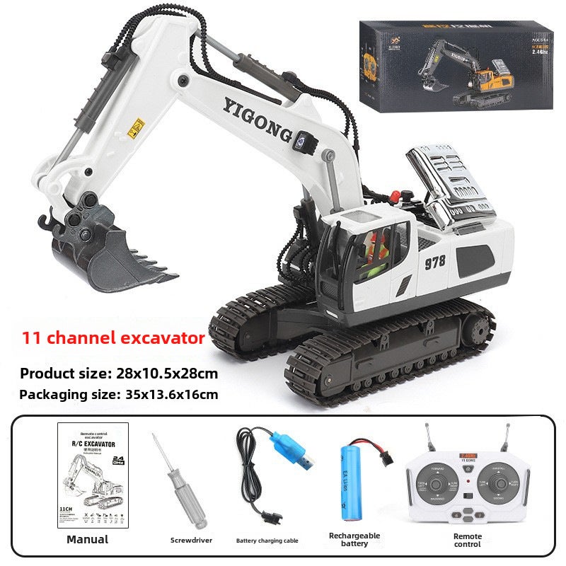 Alloy RC Construction Toys, Excavator, Bulldozer, Dump Truck for Kids 11-way alloy excavator (upgraded version) White