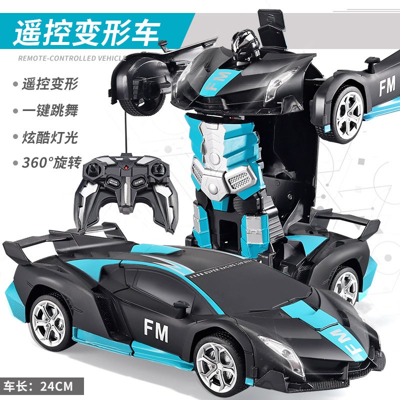 2.4g remote control deformation car King Kong racing car charging remote control deformation car electric remote control car toy car 477 matte blue (lithium battery)