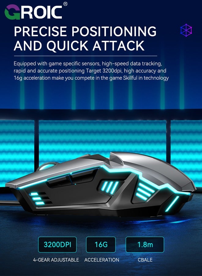 Performance Gaming Mouse - Wired Gaming Mouse w/ 6 Programmable Buttons including Sniper (rapid fire) key, 3200 DPI, Force Adjustable Buttons, Custom Gamer Profiles, and more