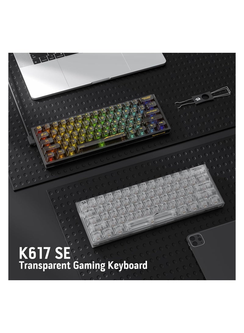 K617 SE 60% Wired RGB Gaming Keyboard, 61 Keys Compact Full-Transparent Mechanical Keyboard w/Translucent Board, Custom Linear Switch, Pro Driver/Software Supported