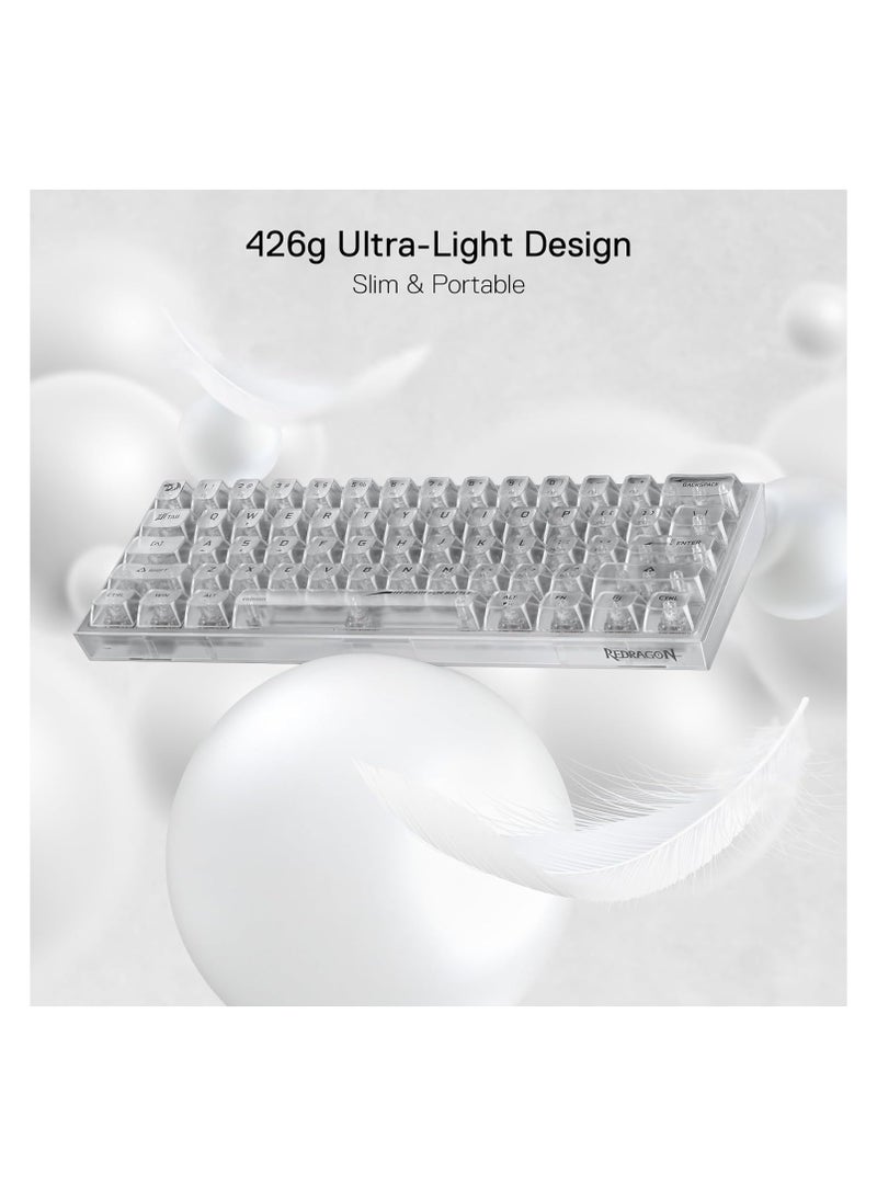 K617 SE 60% Wired RGB Gaming Keyboard, 61 Keys Compact Full-Transparent Mechanical Keyboard w/Translucent Board, Custom Linear Switch, Pro Driver/Software Supported