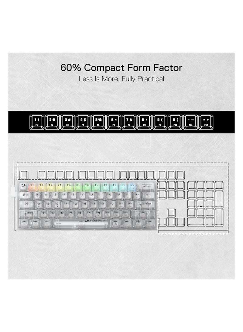 K617 SE 60% Wired RGB Gaming Keyboard, 61 Keys Compact Full-Transparent Mechanical Keyboard w/Translucent Board, Custom Linear Switch, Pro Driver/Software Supported