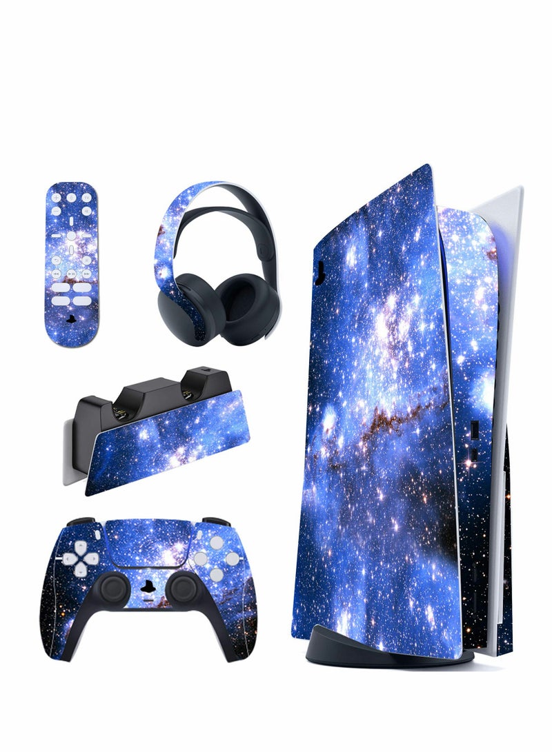 Complete Skin Wrap for PlayStation 5 Disc Edition , Blue Galaxy Design