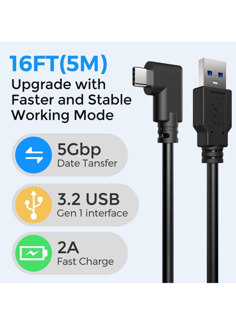 Upgraded 16FT/5m Link Cable for Oculus Quest 2/Pro with USB 3.2 2A Fast Charging Type C Port, VR Link Cable with 5Gbps Transfer Rate for Gaming PC and VR Headset Accessories