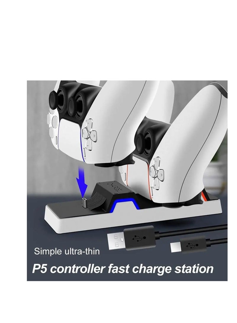 Fast Charging PS5 Controller Charger Station with AC Adapter for DualSense Controllers, Dual Docking Stand Replacement for Playstation 5