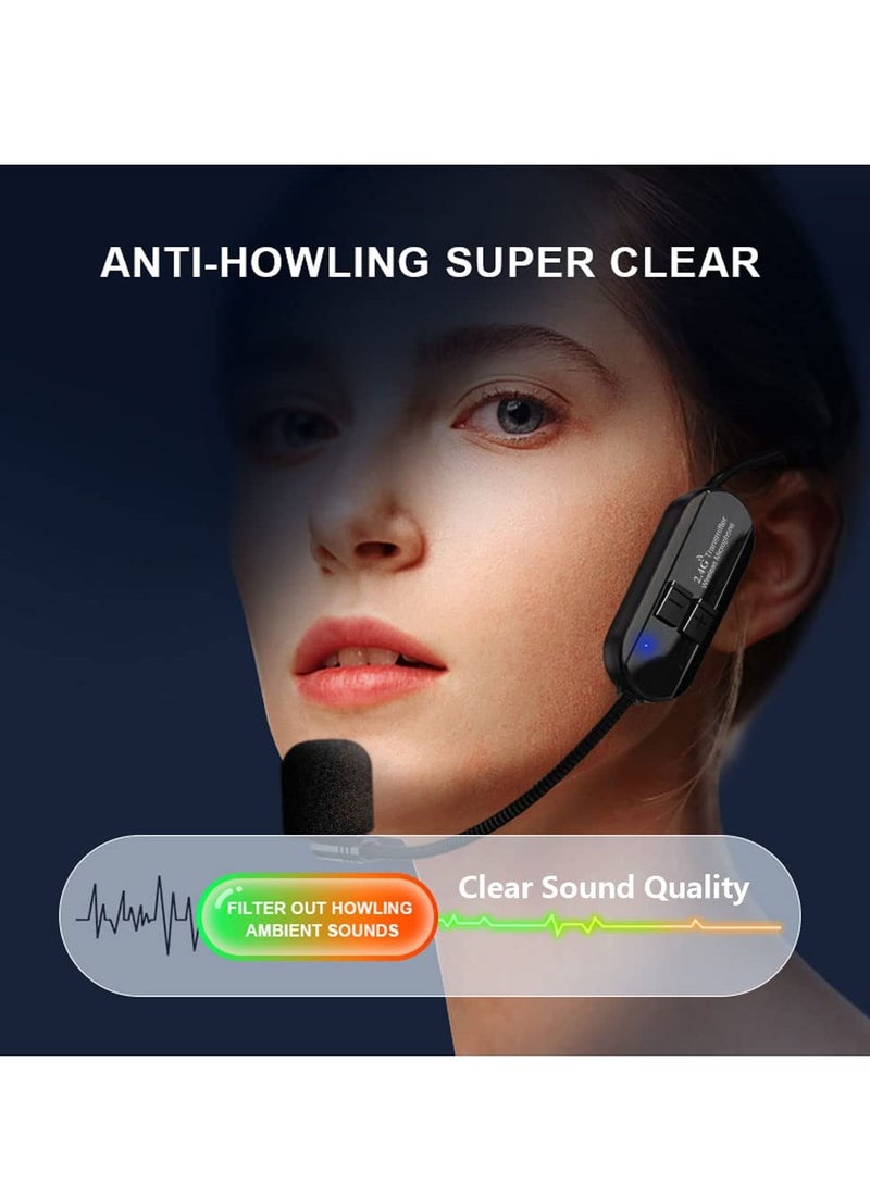 Wireless Microphone Headset and Handheld Mic Combo, 160ft Range, 2.4G Dual-Mode for Voice Amplifiers, PA Systems, Teaching, Singing, and Fitness Activities.