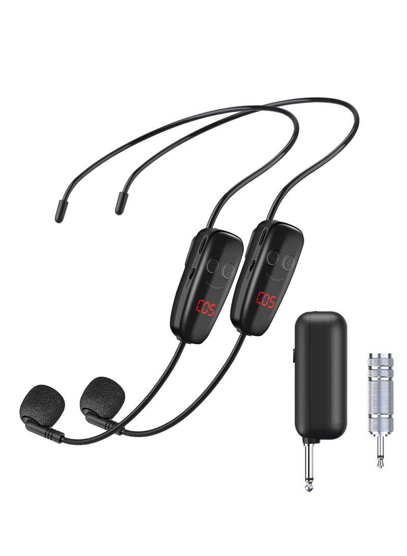 UHF Dual Wireless Microphone Headset System with 165FT Range, Perfect for Voice Amplifiers, PA Systems, Fitness Classes, and Church Events.