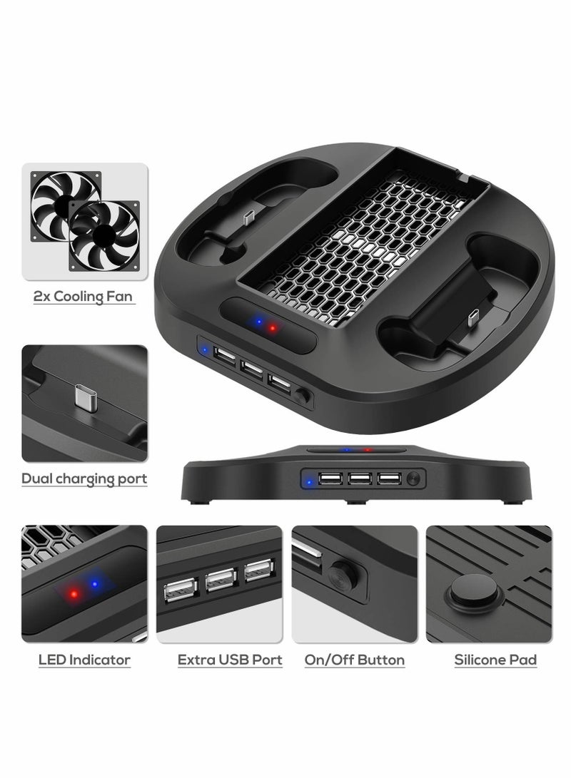 Vertical Charging Stand for Xbox Series S Controllers with Cooling Fan, LED Indicator, and 3 USB Ports for Convenient Charging and Storage.