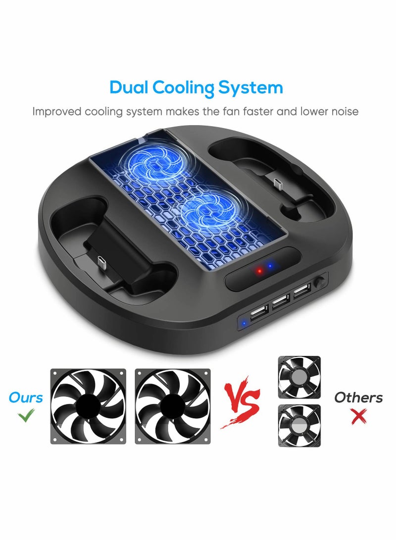 Vertical Charging Stand for Xbox Series S Controllers with Cooling Fan, LED Indicator, and 3 USB Ports for Convenient Charging and Storage.