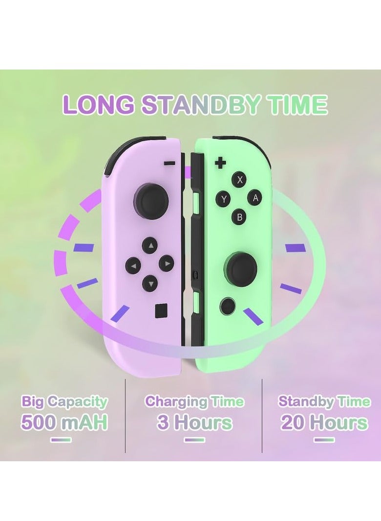 Wireless Joy-Con Controllers for Nintendo Switch, L/R Replacement Compatible with Switch/Lite/OLED, Joystick with Wake-up, Screenshot, and Dual Vibration (Purple/Green)