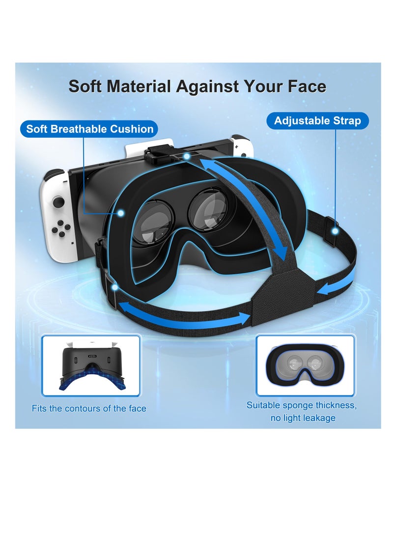 Upgraded VR Headset for Switch OLED Model - Adjustable HD Lenses & Comfortable Head Strap, Labo VR Kit 3D Goggles Compatible with Switch Accessories.