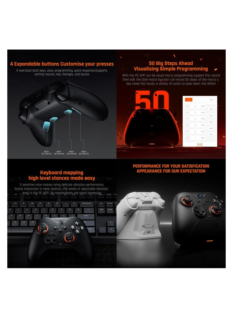 Wireless Gaming Controller for PC, Switch, iOS, and Android - Features Motion Aiming, Hall Trigger, 4 Custom Buttons, and Charging Dock - Dual Shock Controller for Ultimate Gaming Experience.