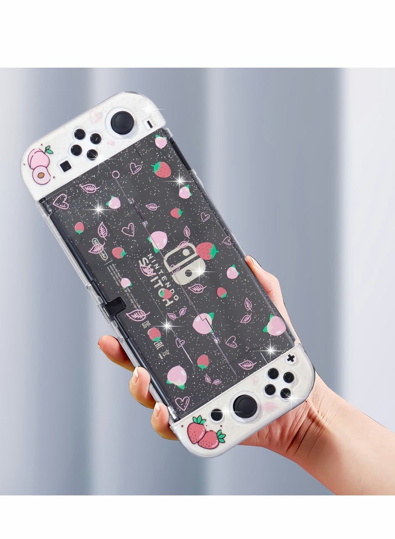 Cute Peach Crystal Hard Shell TPU Protective Case for Nintendo Switch OLED - Shock-Absorbing, Anti-Scratch, Anti-Slip Skin Grip Cover (Peach)