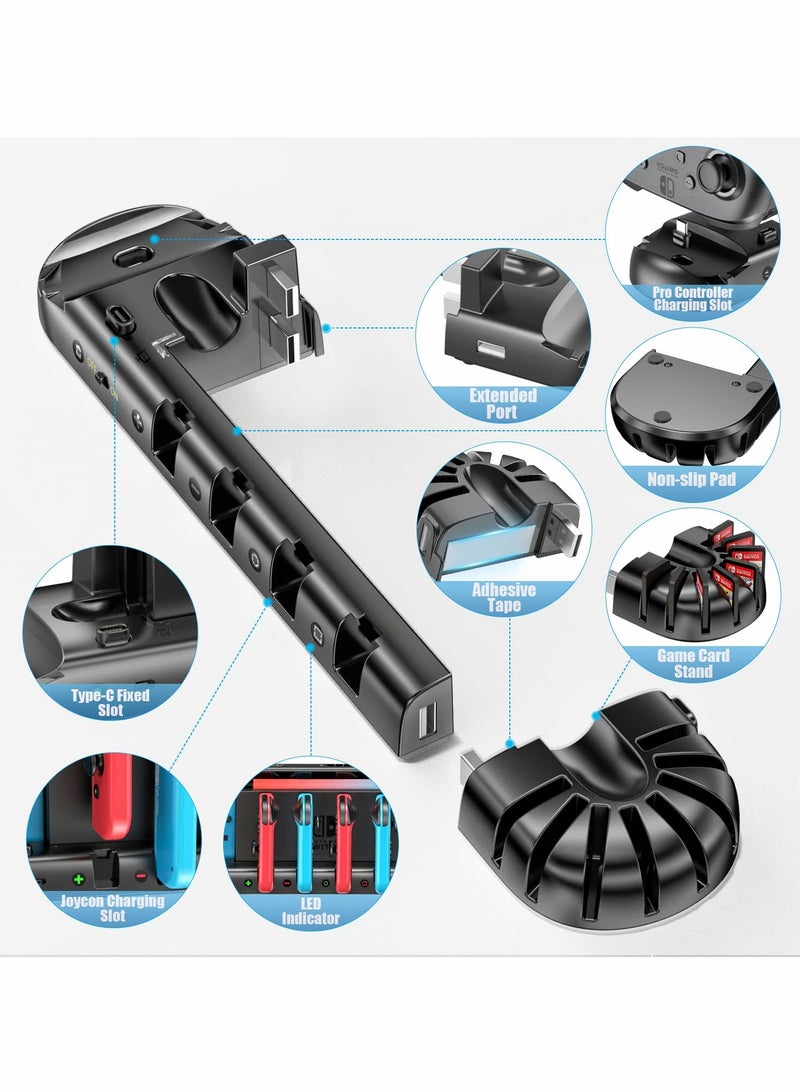 Controller Charger for Switch Original and for OLED Model, Charging Dock Station for Switch Joy-con and for Pro Controller, Charger Dock Stand with 4 Charging Slots and Detachable 8 Game Slots