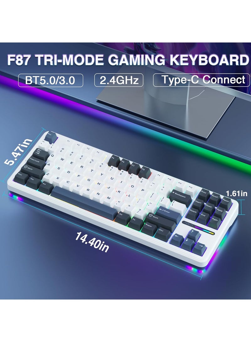 F87 Wireless Mechanical Keyboard,80% TKL Custom Hot Swappable Keyboard, Gasket Mount Gaming Keyboard with PBT Keycaps, Pre-lubed Greenwood V3 Switch,2.4GHz/USB-C/BT5.0 RGB Backlit Mechanical Keyboard