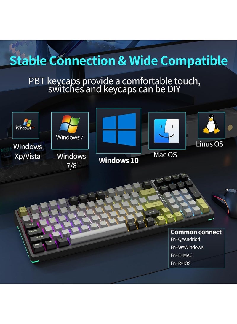 F98 Wireless Mechanical Keyboard, 95% Hot-swappable, Pre-lubed Nimbus V3 Switch, Gasket Structure, RGB Backlit, Tri-Mode BT5.0/2.4G/USB-C Mechanical Keyboard