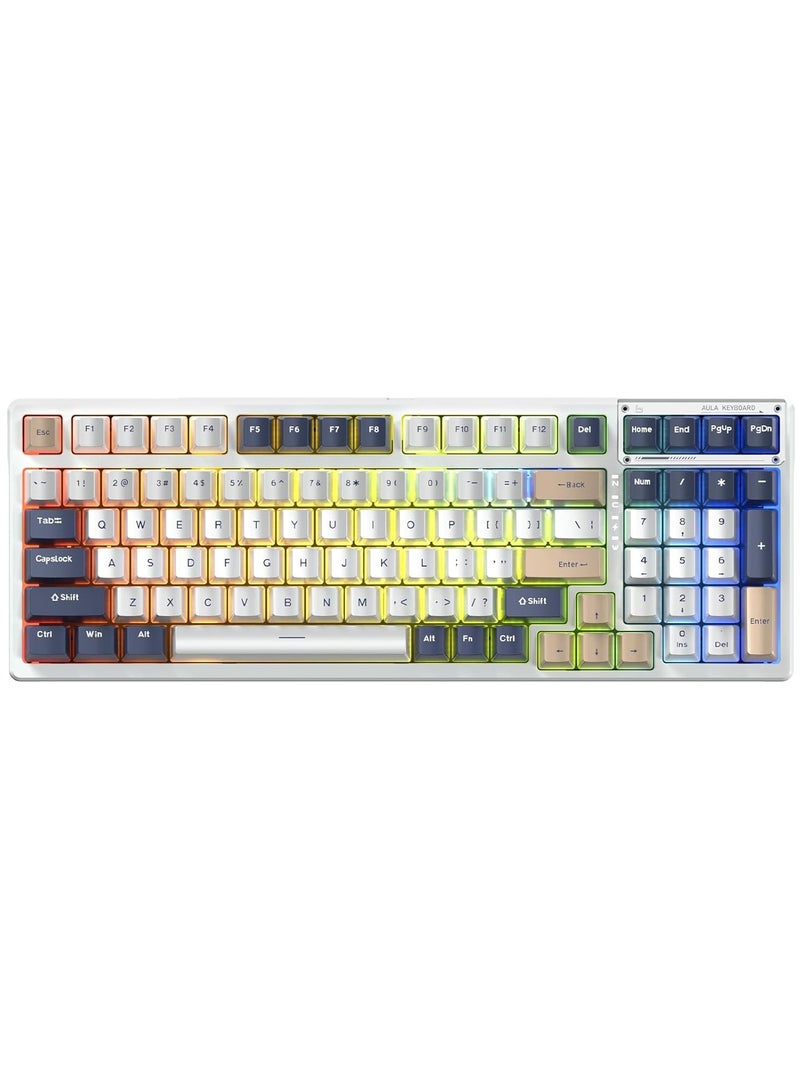 F98 Wireless Mechanical Keyboard, 95% Hot-swappable, Pre-lubed Gaote Peach Switch, Gasket Structure, RGB Backlit, Tri-Mode BT5.0/2.4G/USB-C Mechanical Keyboard