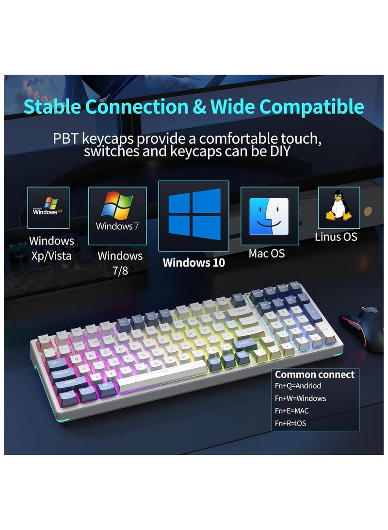 F98 Wireless Mechanical Keyboard, 95% Hot-swappable, Pre-lubed Gaote Peach Switch, Gasket Structure, RGB Backlit, Tri-Mode BT5.0/2.4G/USB-C Mechanical Keyboard