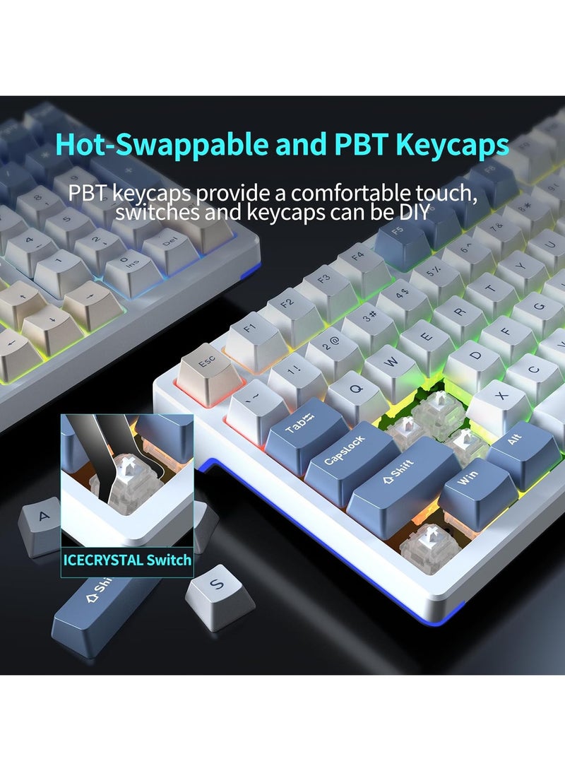 F98 Wireless Mechanical Keyboard, 95% Hot-swappable, Pre-lubed Gaote Peach Switch, Gasket Structure, RGB Backlit, Tri-Mode BT5.0/2.4G/USB-C Mechanical Keyboard