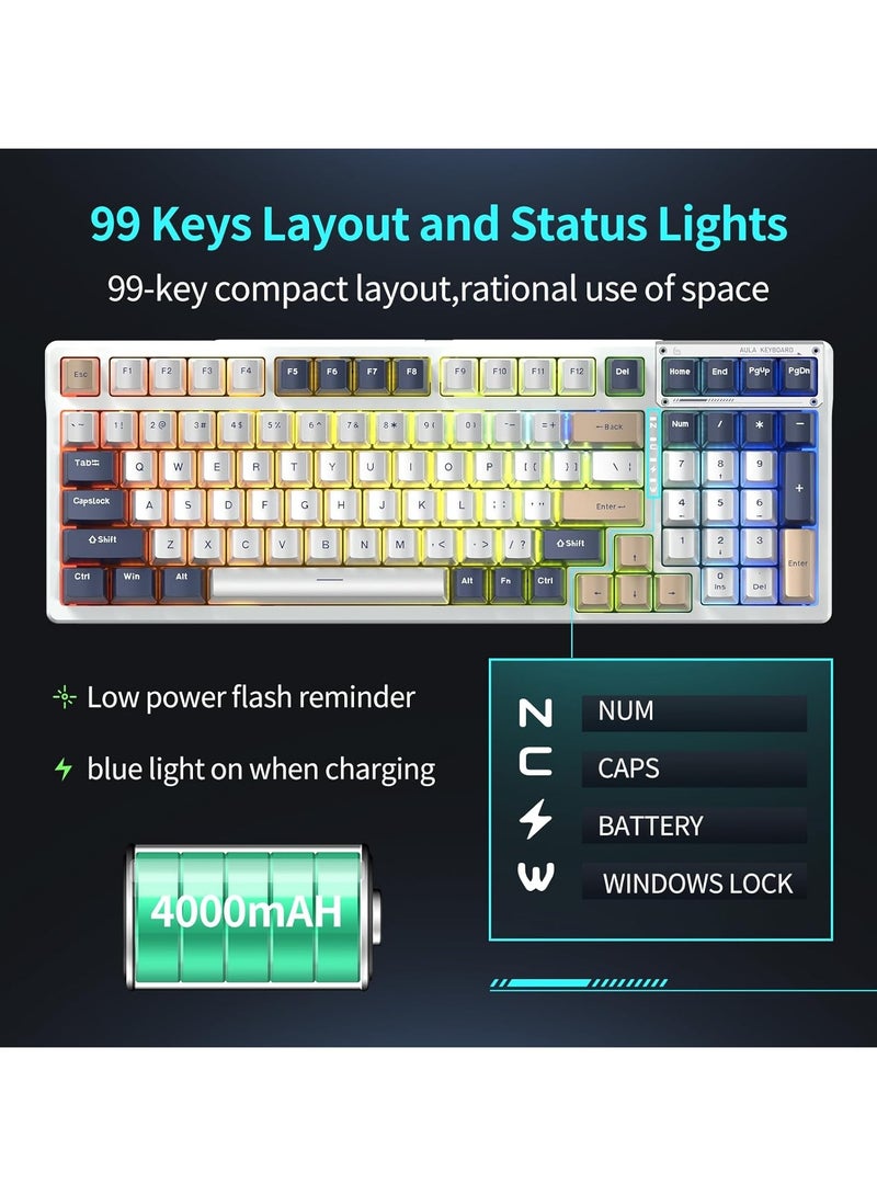 F98 Wireless Mechanical Keyboard, 95% Hot-swappable, Pre-lubed Gaote Peach Switch, Gasket Structure, RGB Backlit, Tri-Mode BT5.0/2.4G/USB-C Mechanical Keyboard