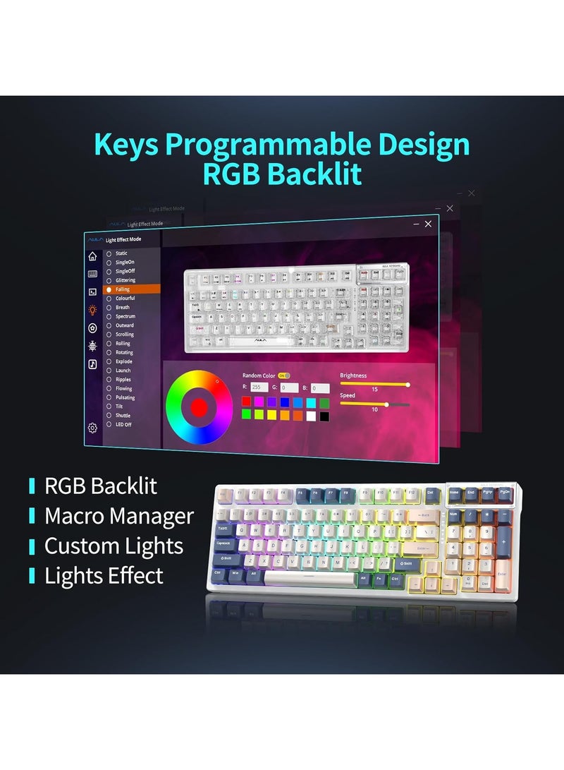 F98 Wireless Mechanical Keyboard, 95% Hot-swappable, Pre-lubed Gaote Peach Switch, Gasket Structure, RGB Backlit, Tri-Mode BT5.0/2.4G/USB-C Mechanical Keyboard