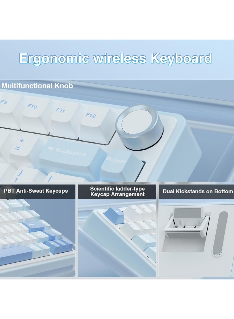 F75 75% Wireless Mechanical Keyboard,Gasket Hot Swappable Custom Keyboard,Pre-lubed Graywood V3 Switches RGB Backlit Gaming Keyboard,2.4GHz/Type-C/BT5.0 Mechanical Keyboard