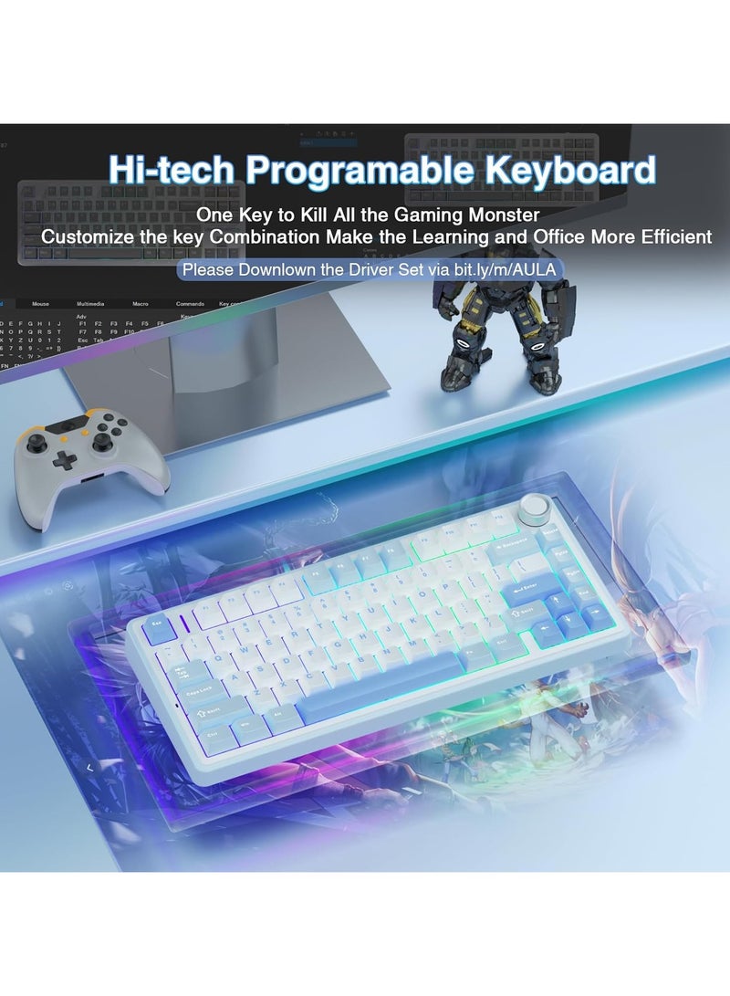 F75 75% Wireless Mechanical Keyboard,Gasket Hot Swappable Custom Keyboard,Pre-lubed Graywood V3 Switches RGB Backlit Gaming Keyboard,2.4GHz/Type-C/BT5.0 Mechanical Keyboard