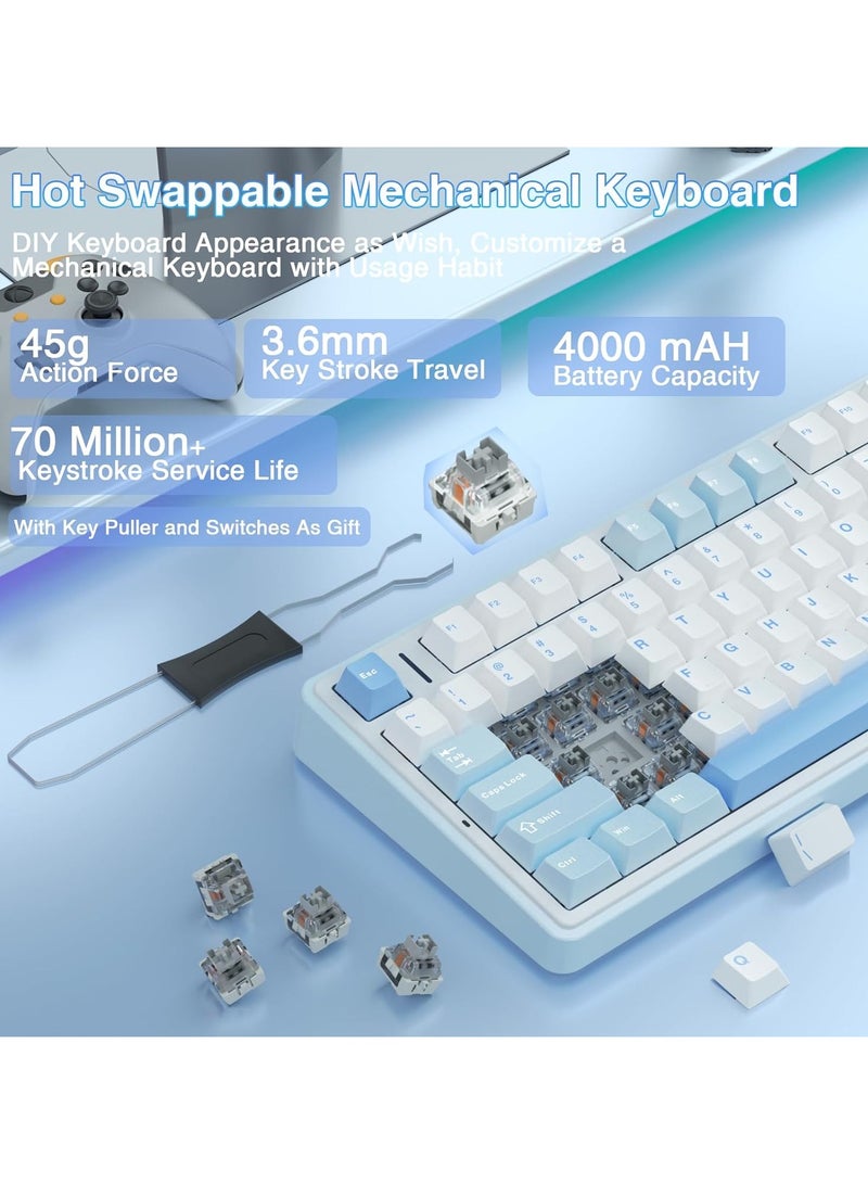 F75 75% Wireless Mechanical Keyboard,Gasket Hot Swappable Custom Keyboard,Pre-lubed Graywood V3 Switches RGB Backlit Gaming Keyboard,2.4GHz/Type-C/BT5.0 Mechanical Keyboard