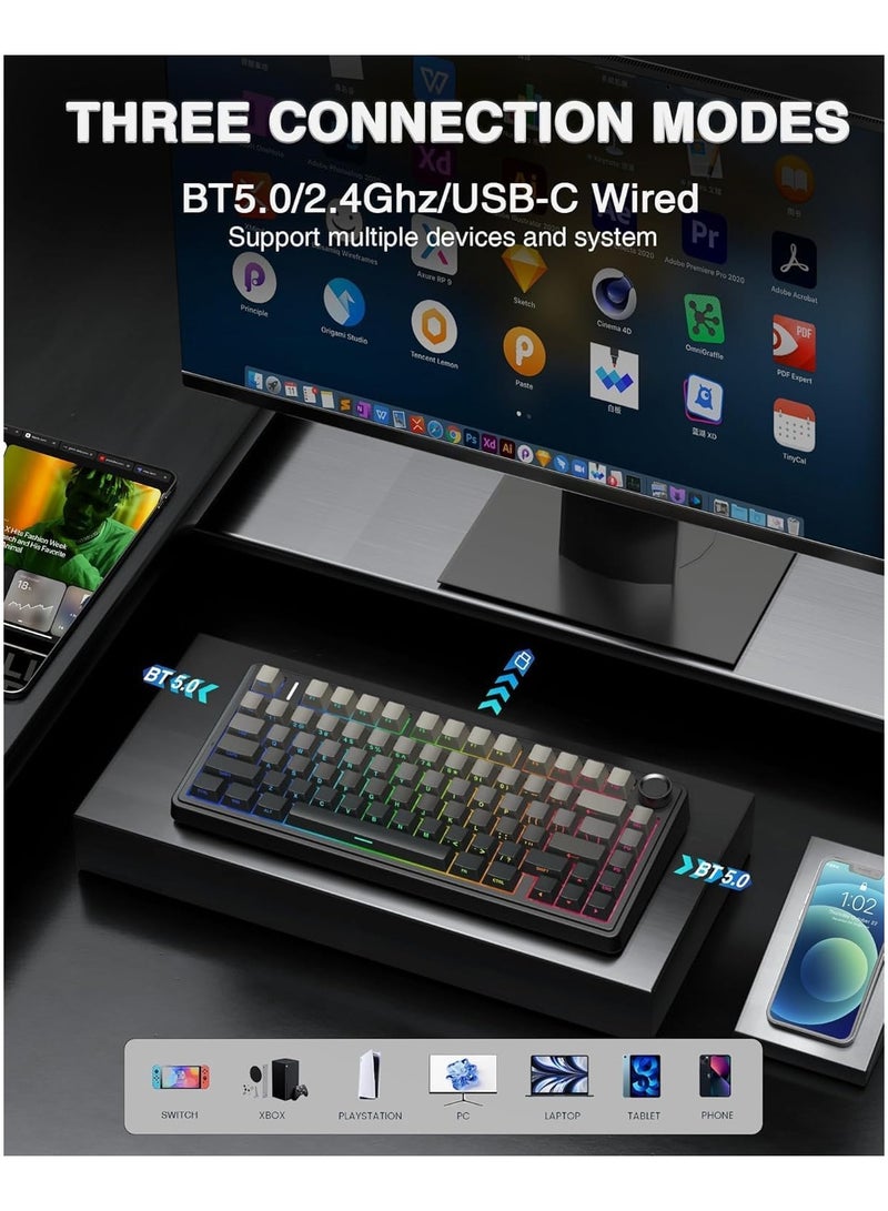 F75 Pro Wireless Mechanical Keyboard,75% Gasket Hot Swappable Custom Keyboard,RGB Backlit,Pre-lubed Reaper Switches,Side Printed PBT Keycaps,2.4GHz/USB-C/BT5.0 Mechanical Gaming Keyboard