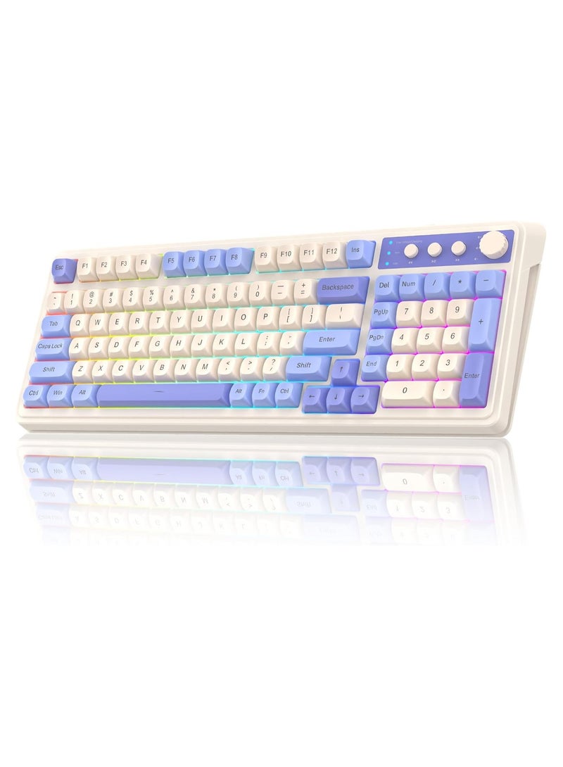 S99 Keys Creamy Gaming Keyboard, Tri-Mode Bluetooth/2.4GHz/USB-C Retro Keyboard with NumberPad RGB Backlit, Media Knob Programmable Membrane Computer Keyboard