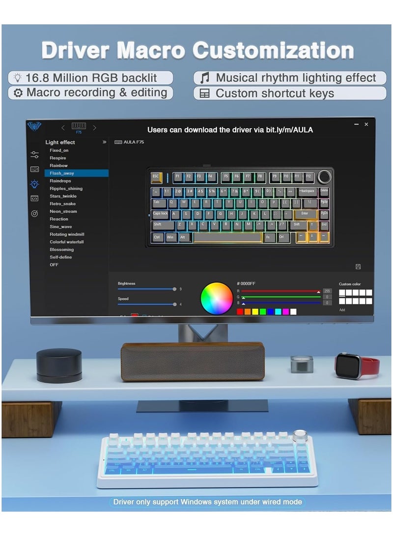 F75 Pro Wireless Mechanical Keyboard,75% Gasket Hot Swappable Custom Keyboard,RGB Backlit,Pre-lubed Reaper Switches,Side Printed PBT Keycaps,2.4GHz/USB-C/BT5.0 Mechanical Gaming Keyboard