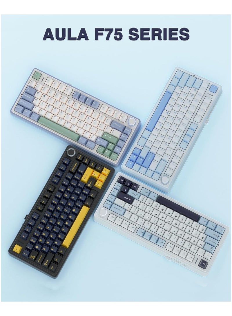 F75 75% Wireless Mechanical Keyboard,Gasket Hot Swappable Custom Keyboard,Pre-lubed Reaper Switches RGB Backlit Gaming Keyboard,2.4GHz/Type-C/BT5.0 Mechanical Keyboard