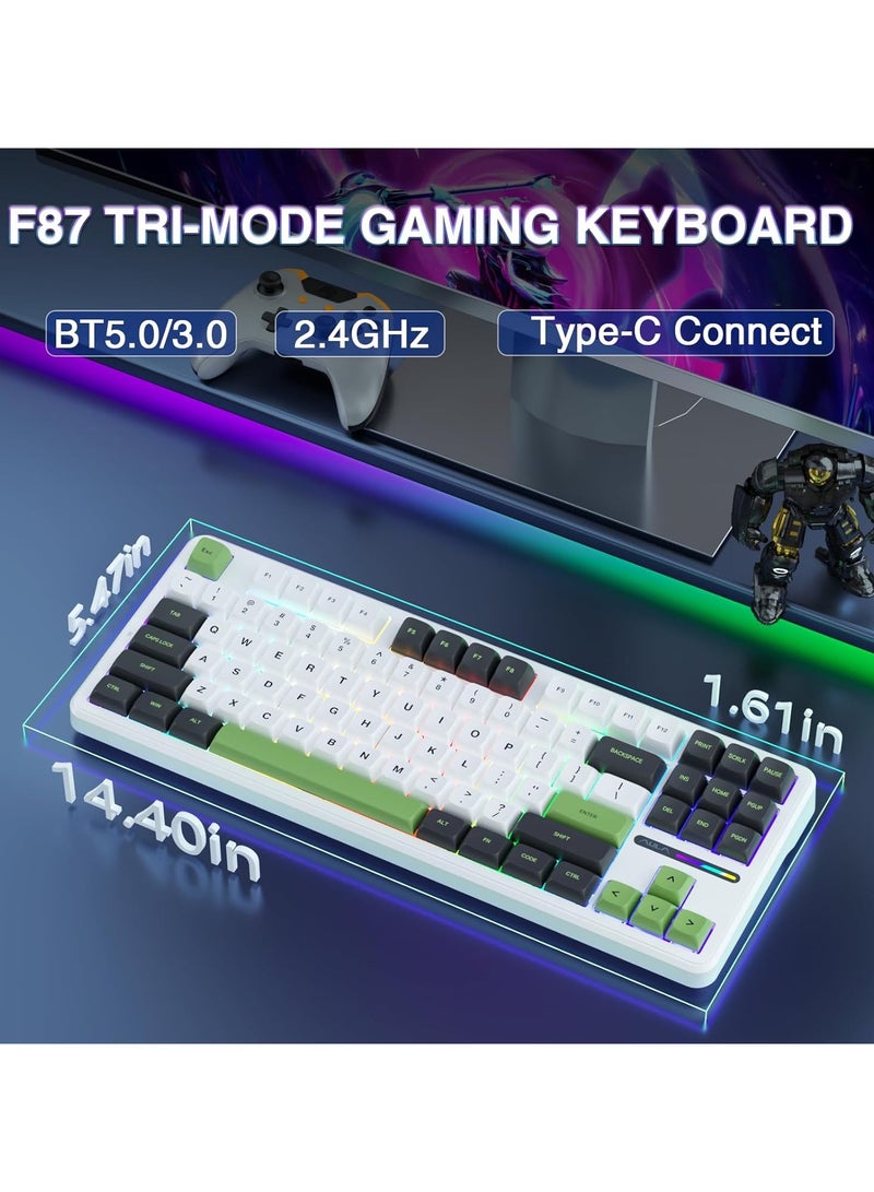 F87 PRO Wireless Mechanical Keyboard,80% TKL Custom Hot Swappable Keyboard, Gasket Mount Gaming Keyboard with PBT Keycaps, Pre-lubed Greenwood V4 Switch,2.4GHz/USB-C/BT5.0 RGB Backlit Mechanical Keyboard