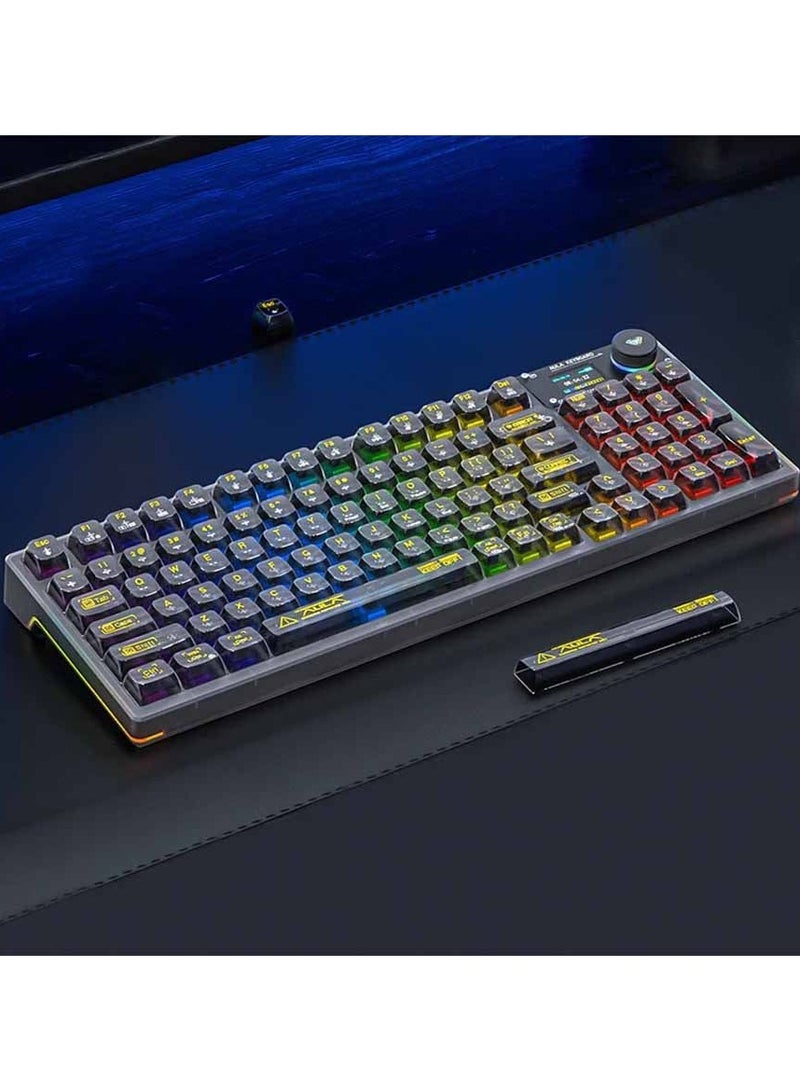 F98 Pro Wireless Mechanical Keyboard with Transparent Keycaps, Hot-swappable, Pre-lubed Crystal Switch, Gasket Structure, RGB Backlit, OLED Screen,BT5.0/2.4G/USB-C Wired Computer Keyboard