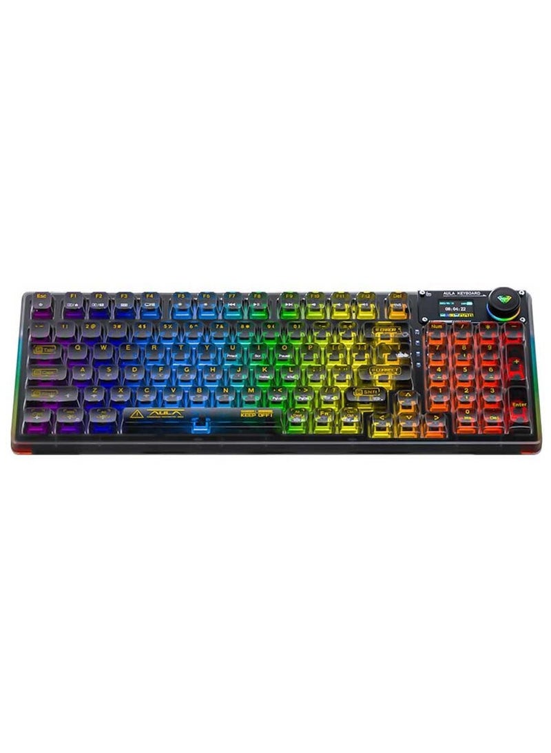 F98 Pro Wireless Mechanical Keyboard with Transparent Keycaps, Hot-swappable, Pre-lubed Crystal Switch, Gasket Structure, RGB Backlit, OLED Screen,BT5.0/2.4G/USB-C Wired Computer Keyboard