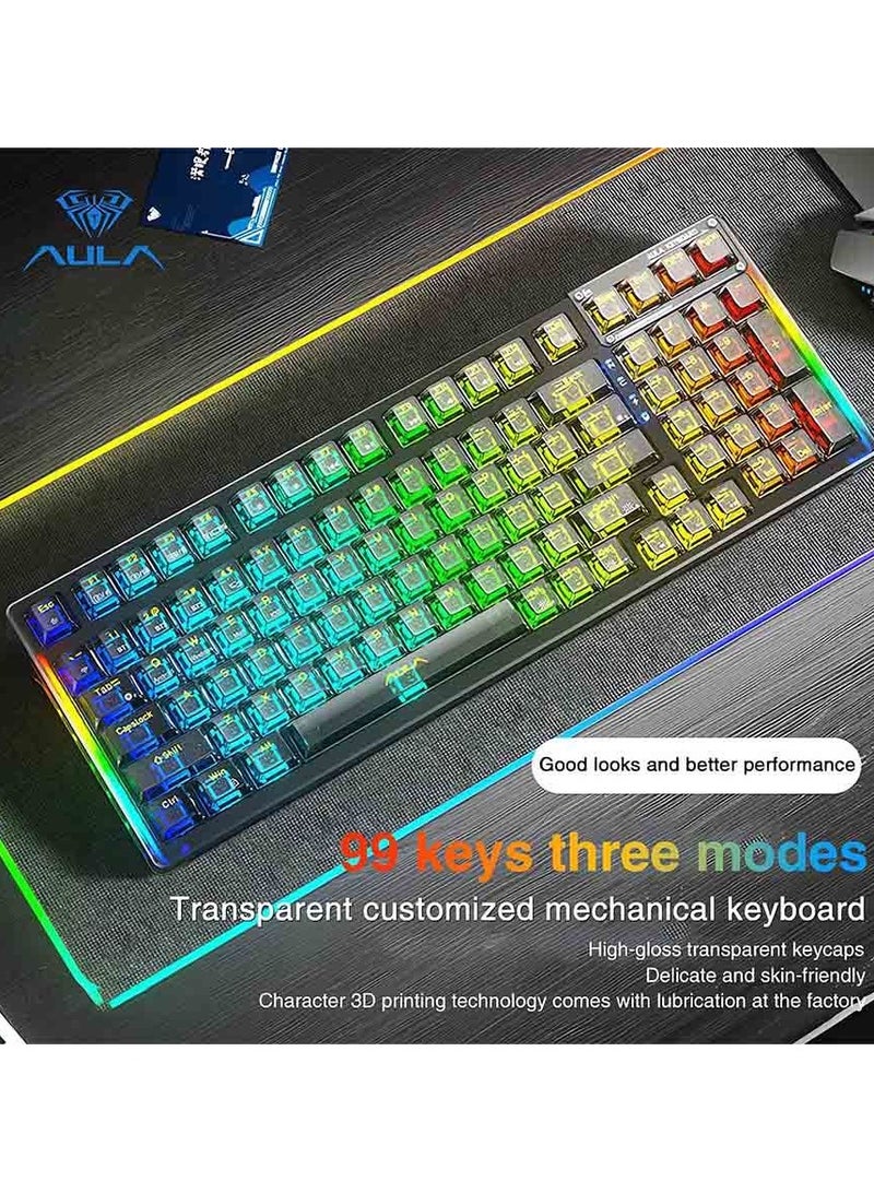 F98 Pro Wireless Mechanical Keyboard with Transparent Keycaps, Hot-swappable, Pre-lubed Crystal Switch, Gasket Structure, RGB Backlit, OLED Screen,BT5.0/2.4G/USB-C Wired Computer Keyboard