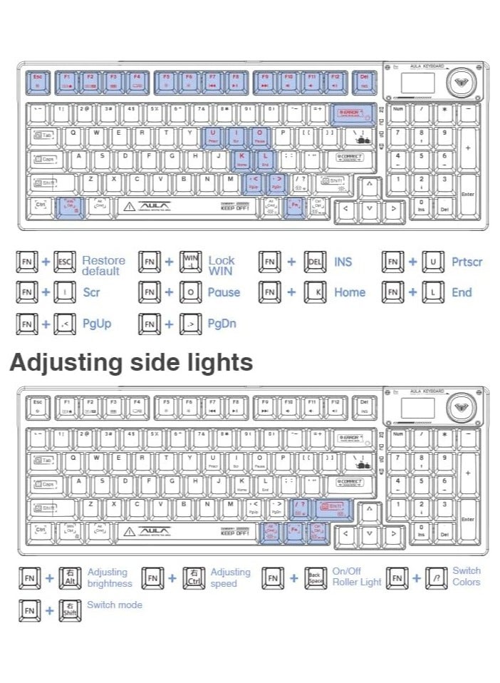 F98 Pro Wireless Mechanical Keyboard with Transparent Keycaps, Hot-swappable, Pre-lubed Crystal Switch, Gasket Structure, RGB Backlit, OLED Screen,BT5.0/2.4G/USB-C Wired Computer Keyboard