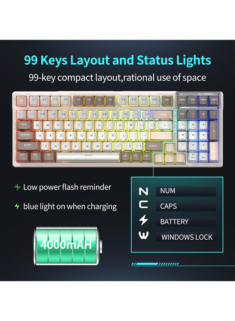 F98 Wireless Mechanical Keyboard, 95% Hot-swappable, Pre-lubed Nimbus V3 Switch, Gasket Structure, RGB Backlit, Tri-Mode BT5.0/2.4G/USB-C Mechanical Keyboard