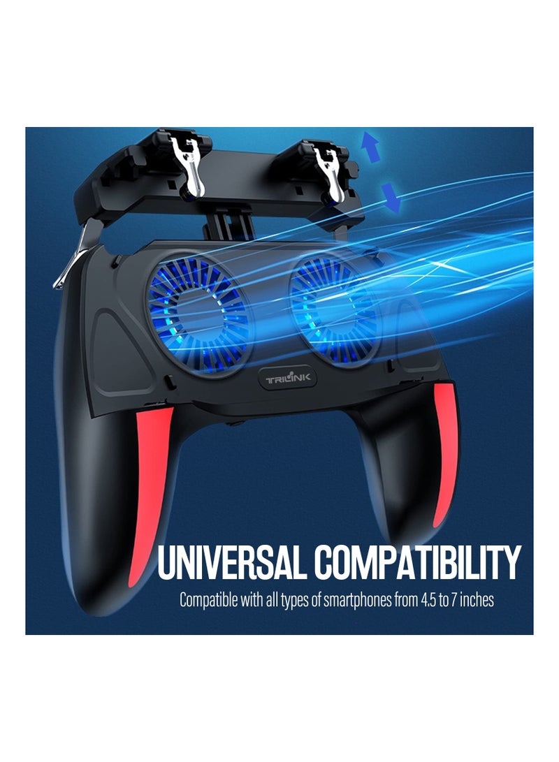 Mobile Game Controller with 5000mAh Power Bank & Cooling Fan, Phone Game Controller with L1R1 Triggers Joystick for PUBG/Call of Duty/Fortnite, Phone Gaming Grip Gamepad for 4.7-7