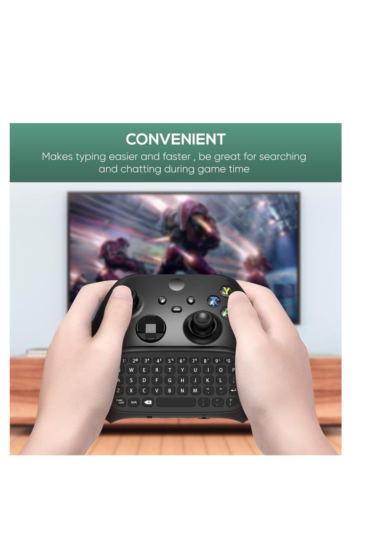 Wireless USB Keyboard for Xbox Series X/S and One Controllers with Headset and Audio Jack, Compact QWERTY Design in Black