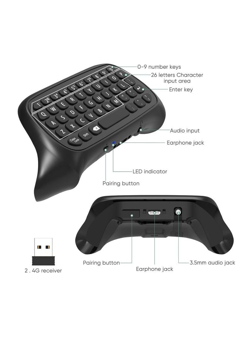 Wireless USB Keyboard for Xbox Series X/S and One Controllers with Headset and Audio Jack, Compact QWERTY Design in Black