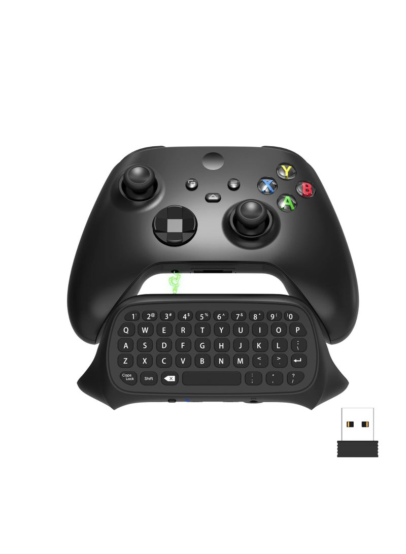 Wireless USB Keyboard for Xbox Series X/S and One Controllers with Headset and Audio Jack, Compact QWERTY Design in Black